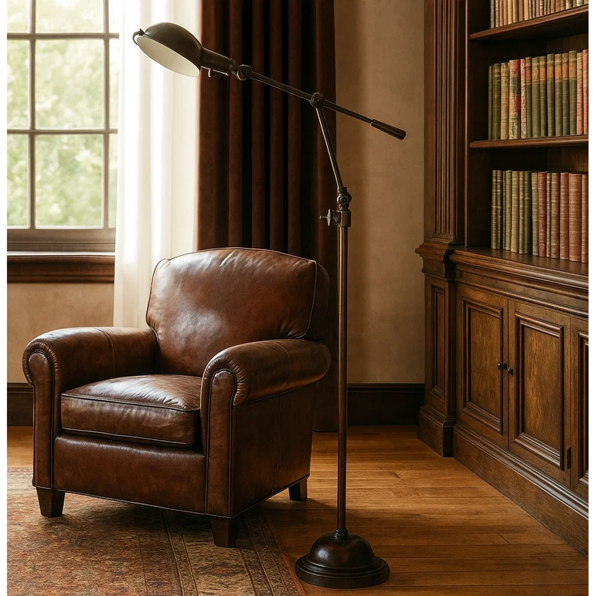 Stehlampe mit Wippschalter in antiker Messingfarbe