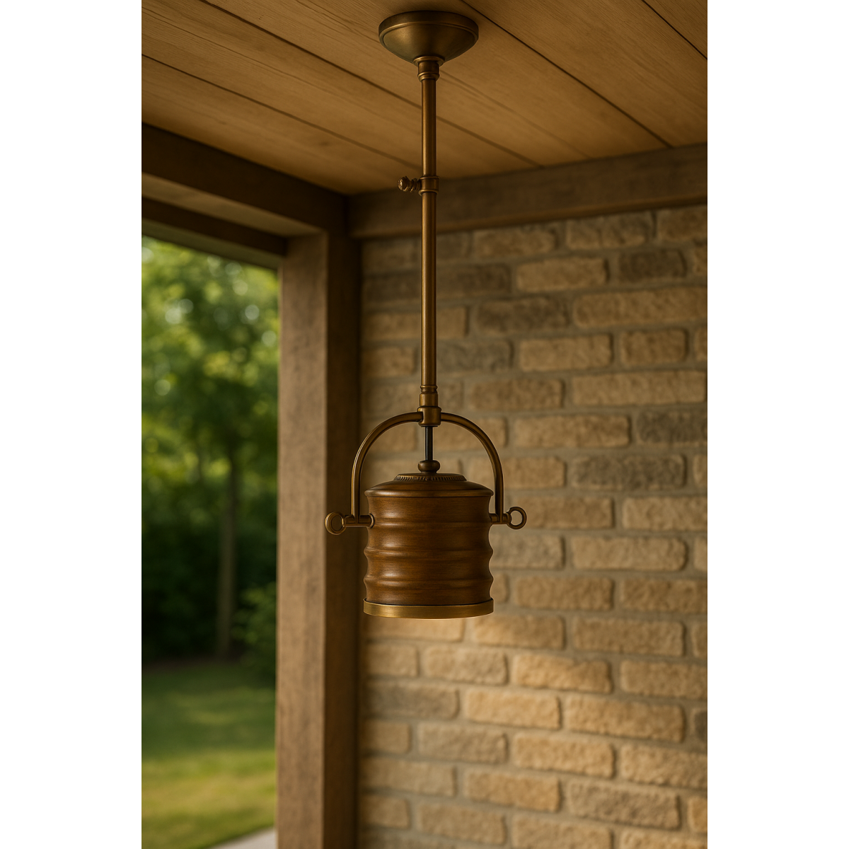 Messinglampe in antiker Holzfarbe mit E27-Fassung