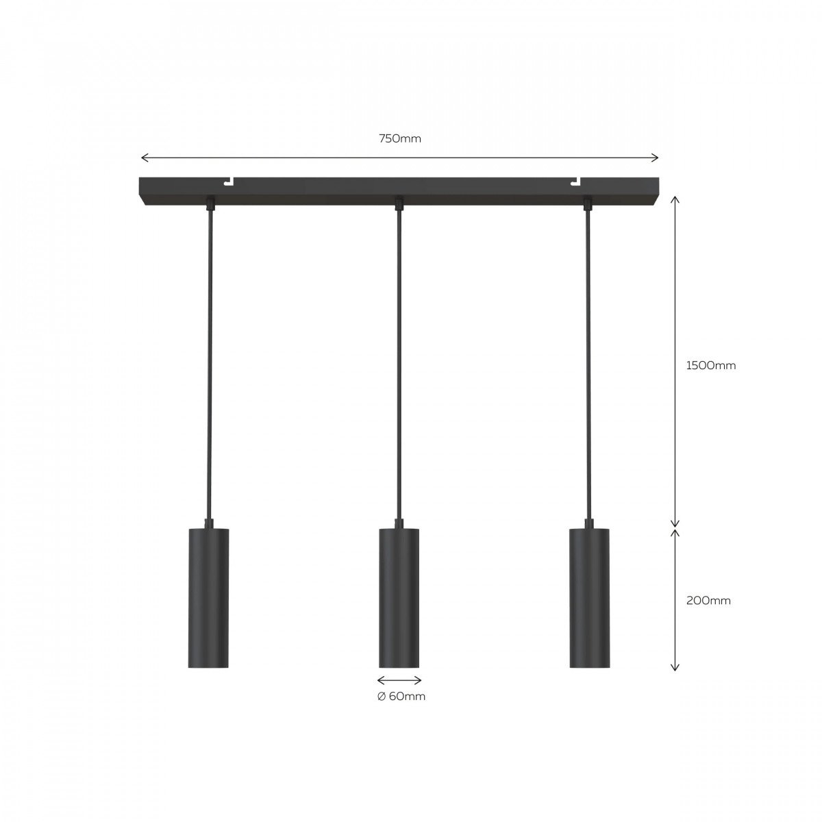 Calex Pendel 3-Licht GU10 Schwarz Hängelampe