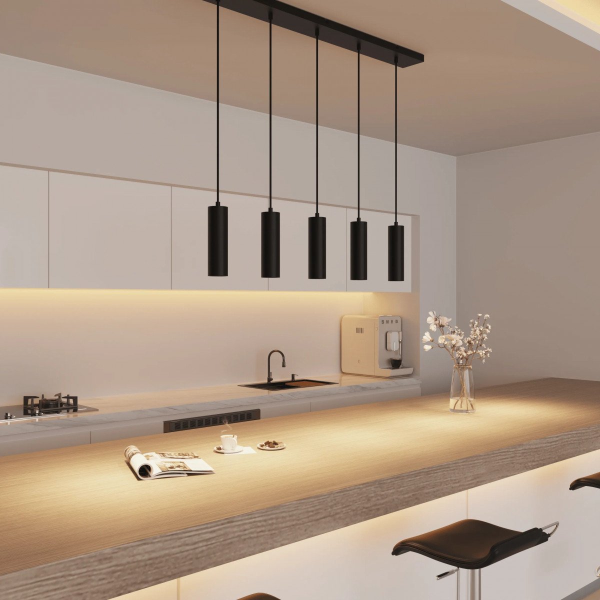 Calex Pendel 5-Licht GU10 schwarze Hängeleuchte