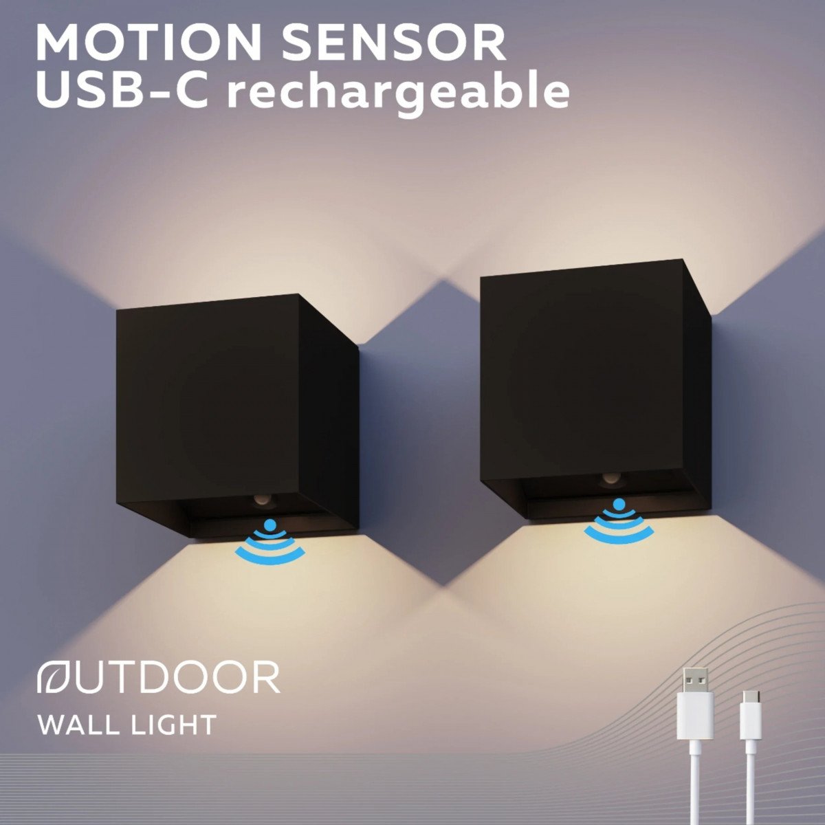 Wiederaufladbare Up und Down Wandleuchte Schwarz mit Bewegungsmelder