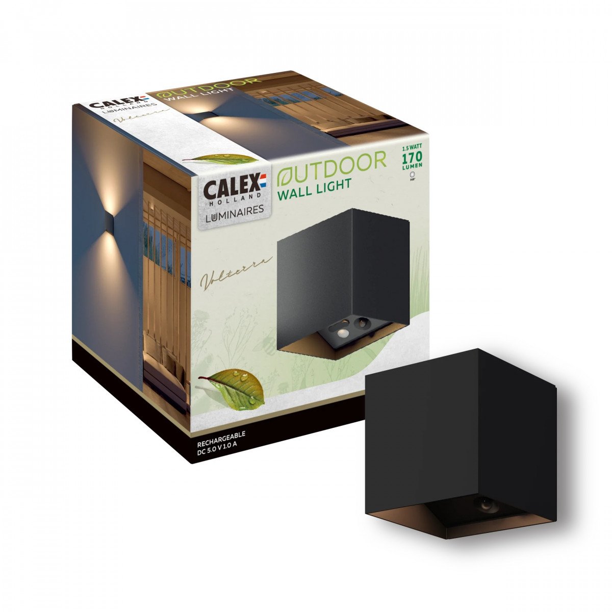 Wiederaufladbare Up und Down Wandleuchte Schwarz mit Bewegungsmelder