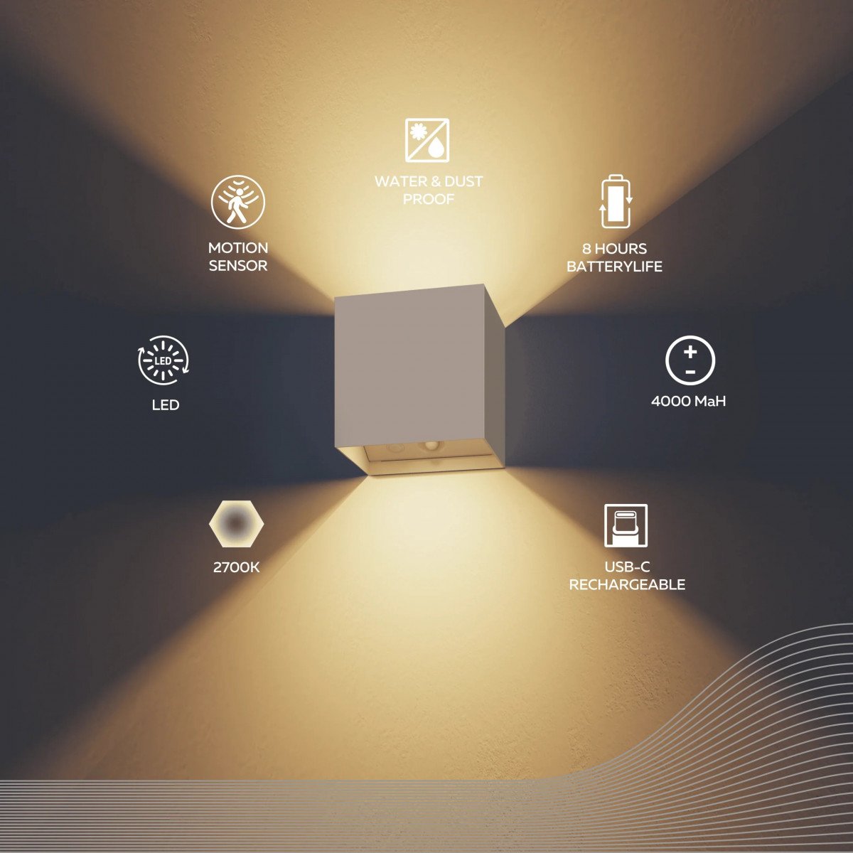 Volterra Up & Down wiederaufladbare Wandleuchte Sand