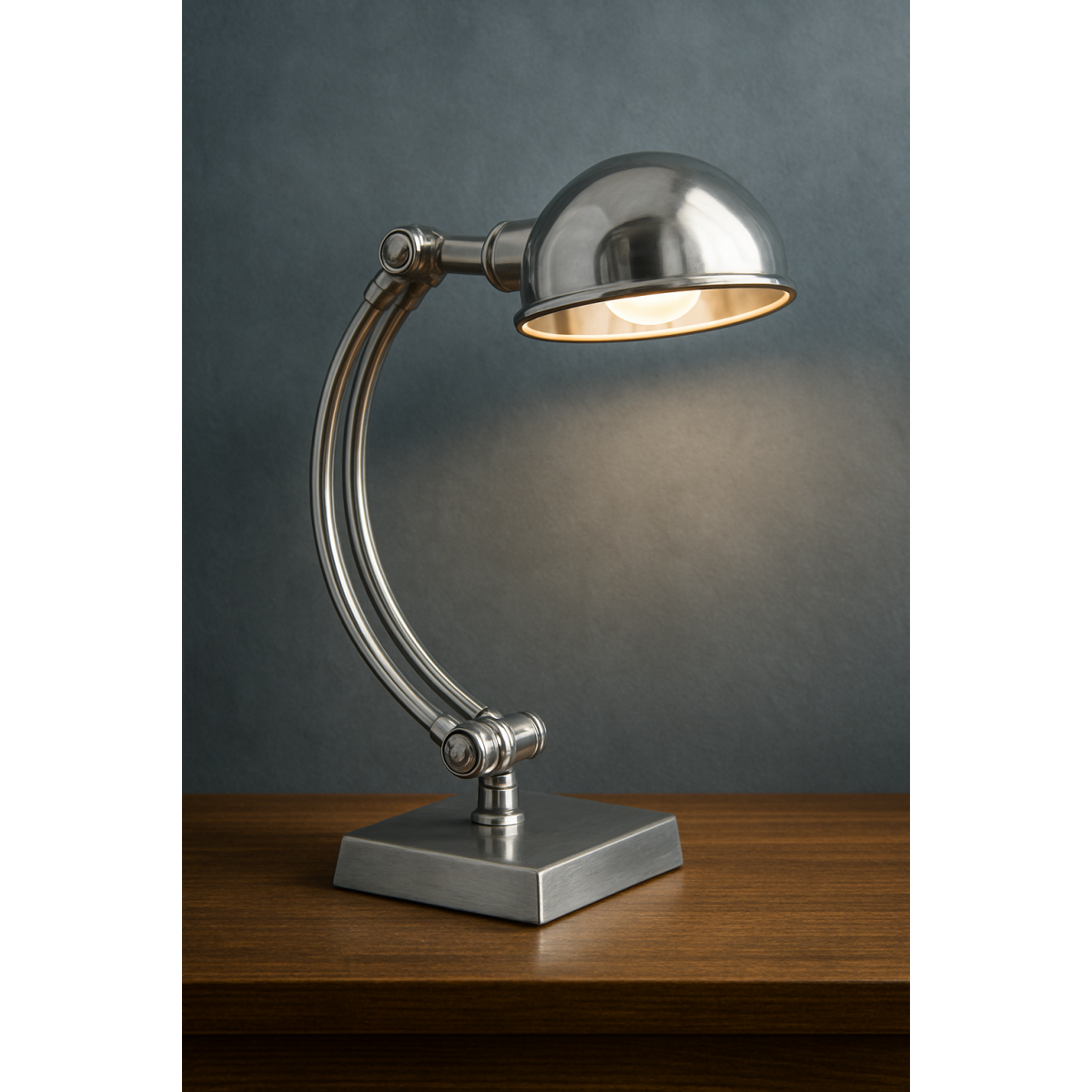 Messinglampe in Antiksilber mit E27-Fassung