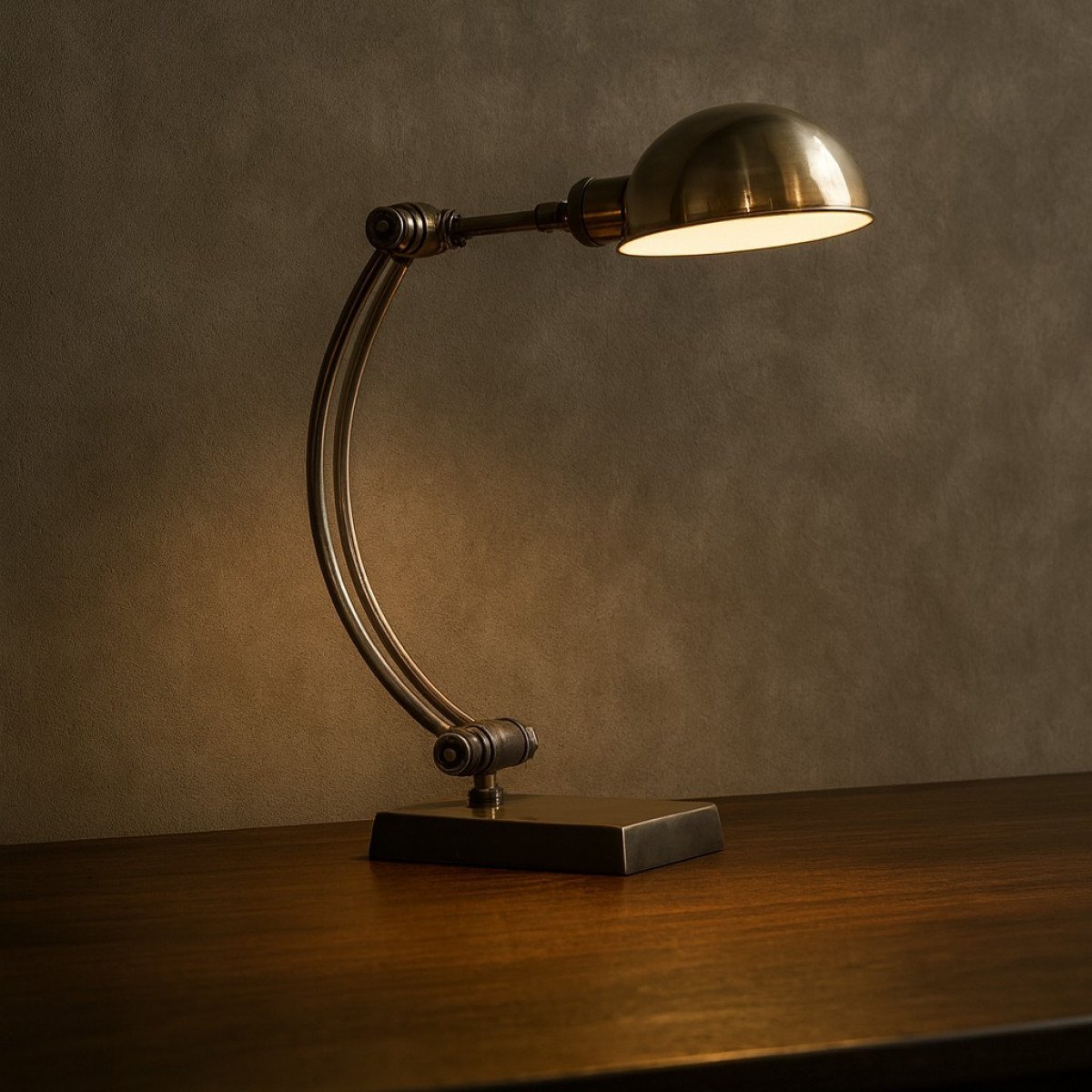 Messinglampe in Antiksilber mit E27-Fassung