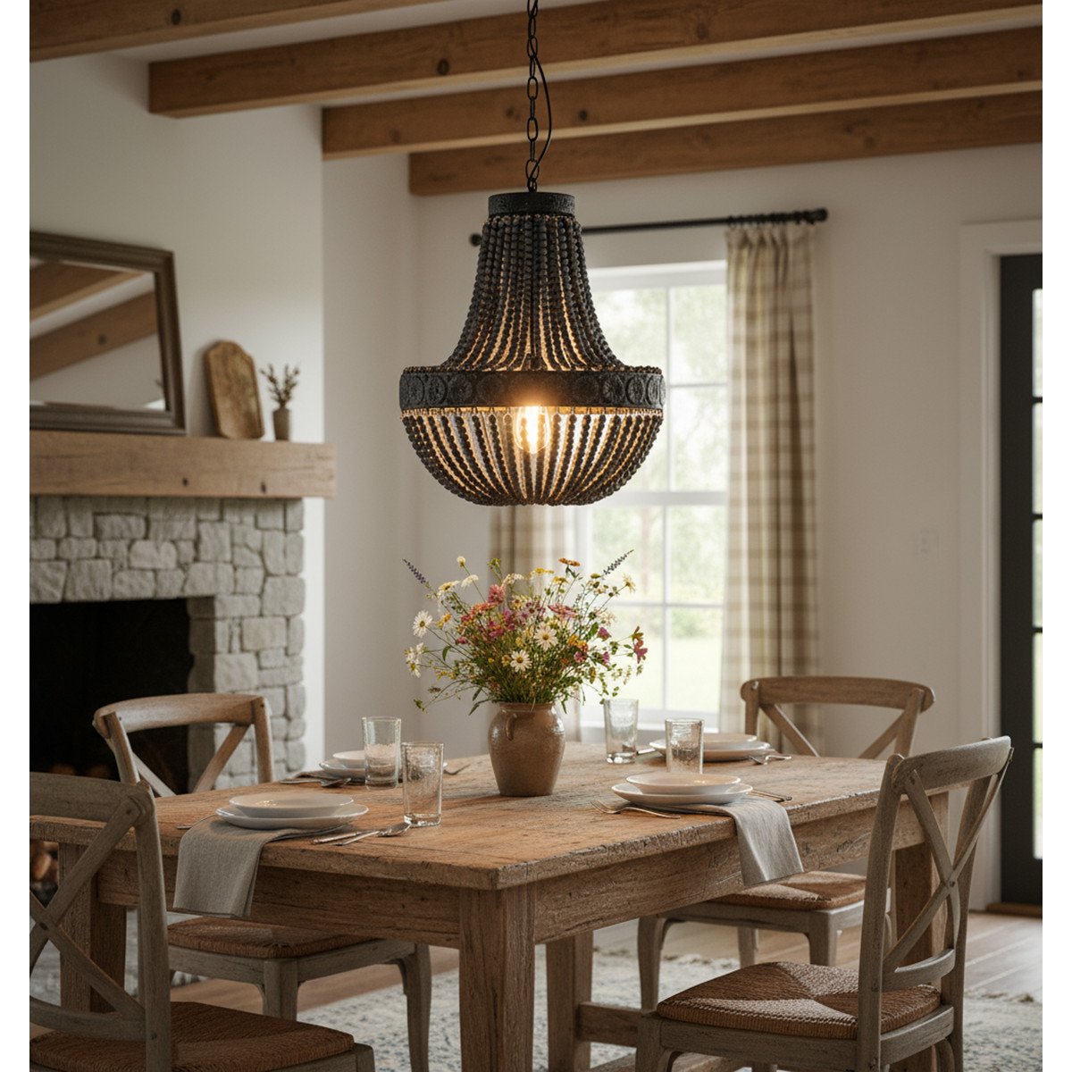 Nostaluce - Exklusive Pendelleuchte mit  handgemachte Holzperlen