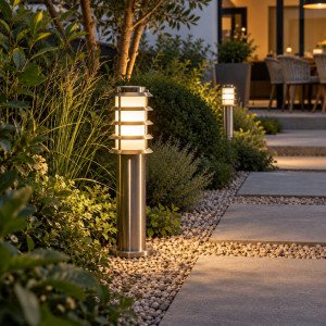3er-Set Außenbeleuchtung Soll 3 Gartenleuchten Edelstahl modern 45 cm