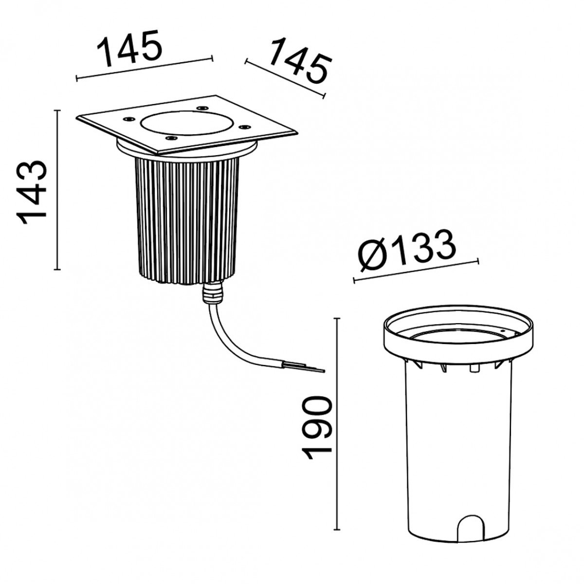 Bodeneinbauleuchte GU10, 14.5 Quadrat