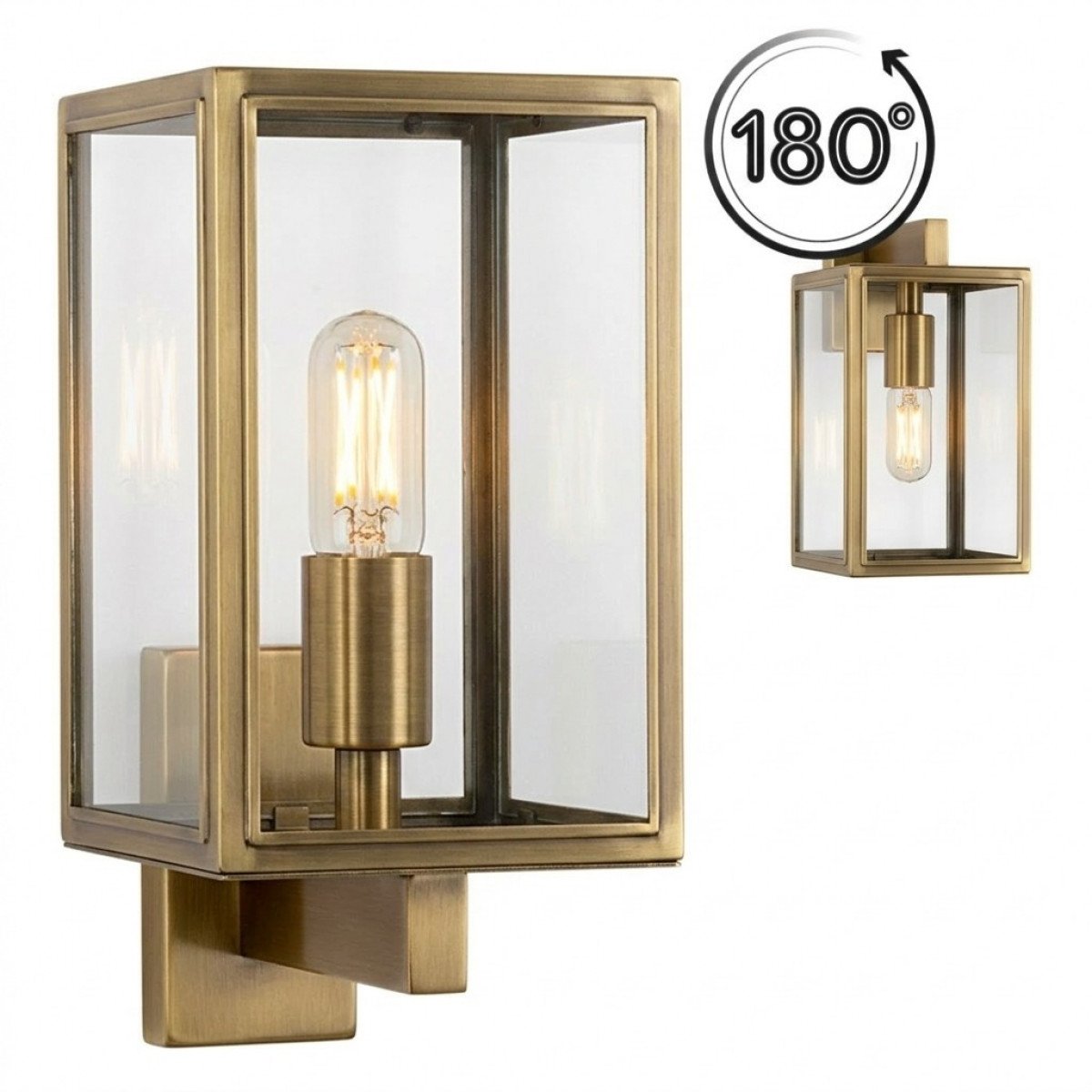 Moderne Außenleuchte in Messing mit klarer Verglasung, Wandbeleuchtung für den Außenbereich