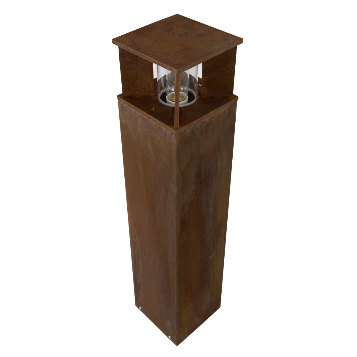 Robuste quadratische Gartenlampe aus Cortenstahl braun Cortenstahl Glasfenster Außenlampe.