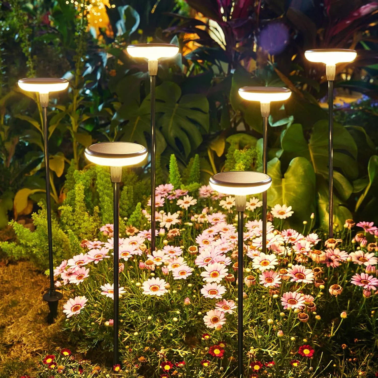 6x Sunflower Solar Gartenleuchte Zwart