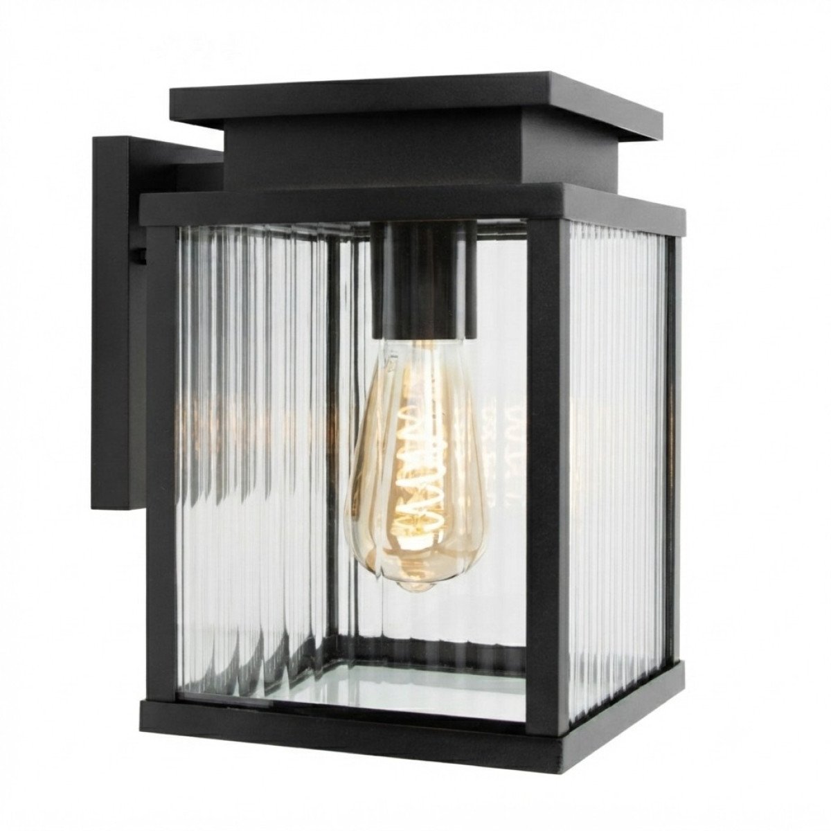 Schwarze moderne Leicester 2 Wandleuchte geriffeltes Glas Schwarz E27