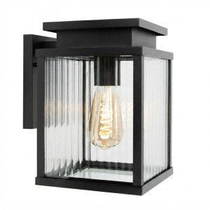 Schwarze moderne Leicester 2 Wandleuchte geriffeltes Glas Schwarz E27