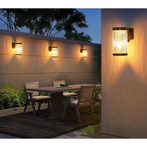 Set von 6 modernen solarbetriebenen Wandleuchten, rundes Modell