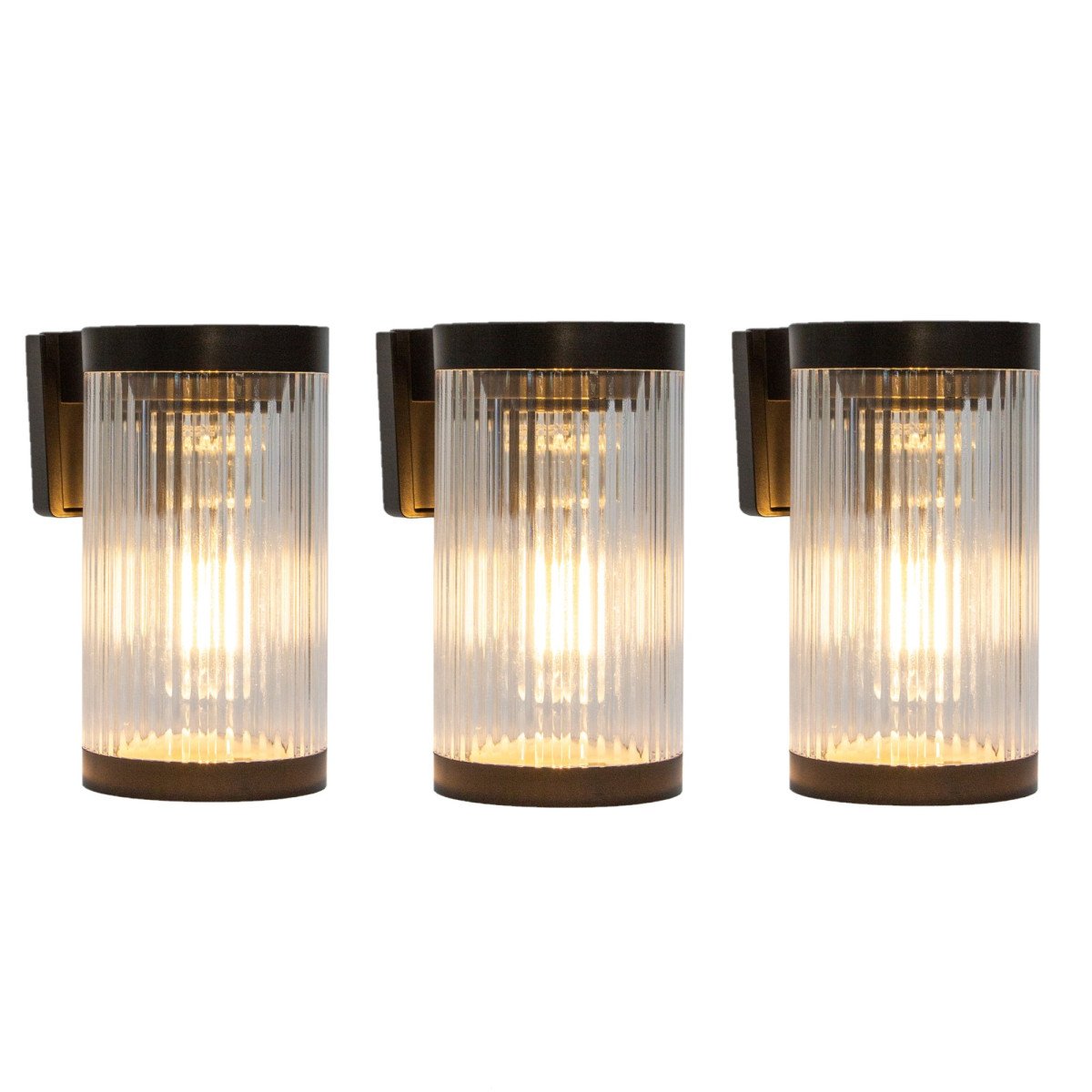 Set von 3 modernen solarbetriebenen Wandleuchten, rundes Modell