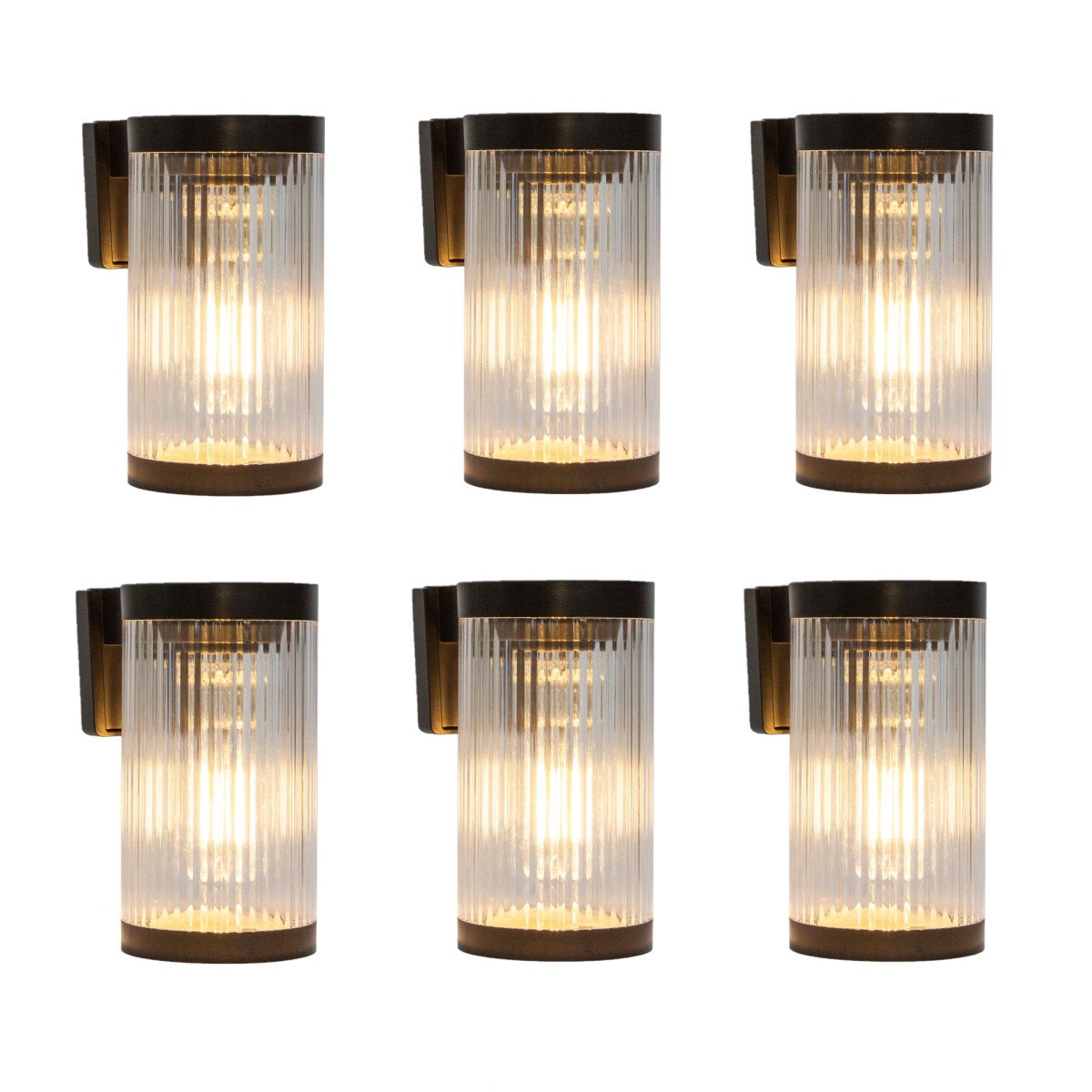 Set von 6 modernen solarbetriebenen Wandleuchten, rundes Modell