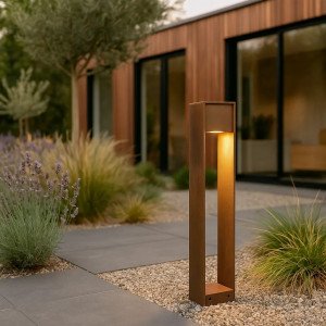Gartenlampe aus Cortenstahl – quadratisch – modern – GU10