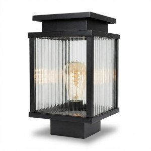 Außenleuchte Leicester 2 Gartenleuchte Schwarz geriffeltes Glas Aluminium 30 cm