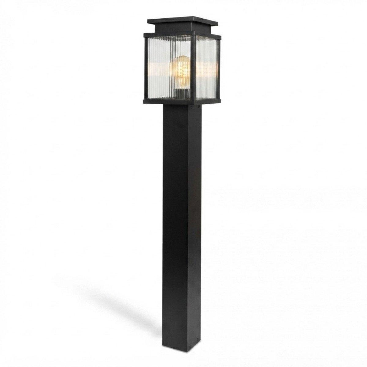 Außenleuchte Leicester 2 Gartenleuchte Schwarz geriffeltes Glas Aluminium 100 cm
