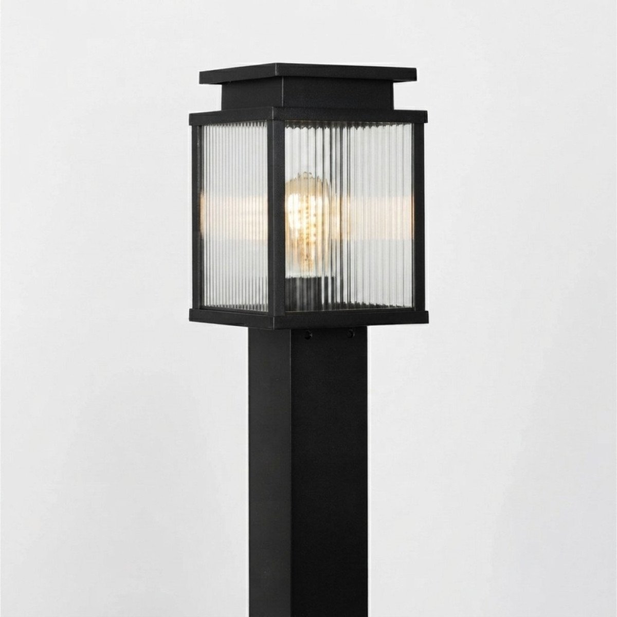 Außenleuchte Leicester 2 Gartenleuchte Schwarz geriffeltes Glas Aluminium 100 cm