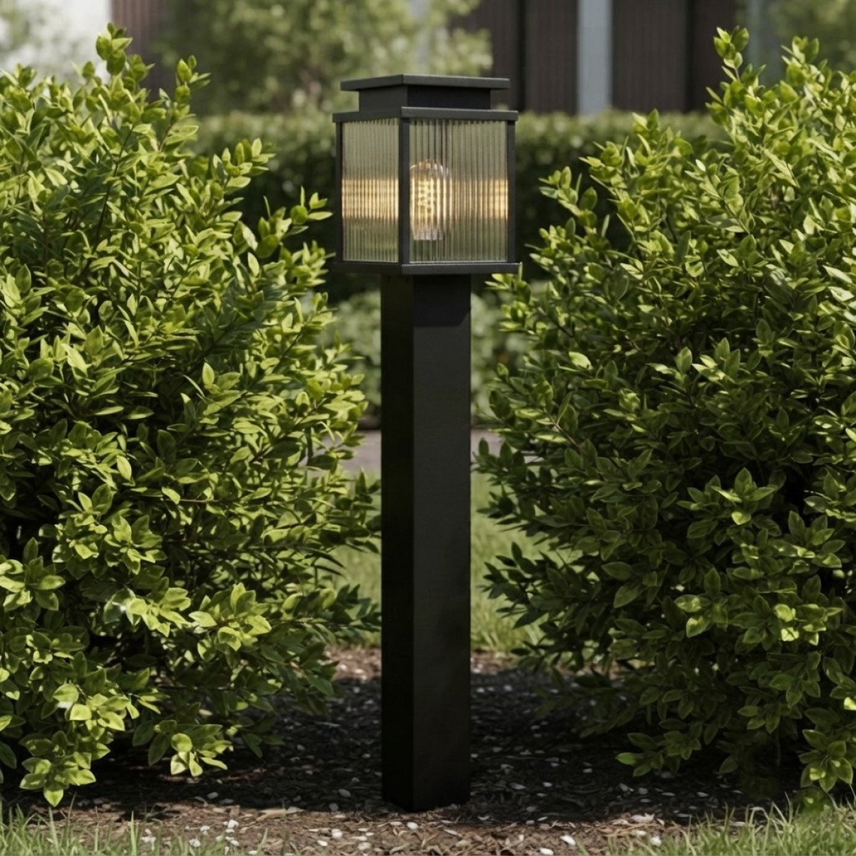 Außenleuchte Leicester 2 Gartenleuchte Schwarz geriffeltes Glas Aluminium 100 cm