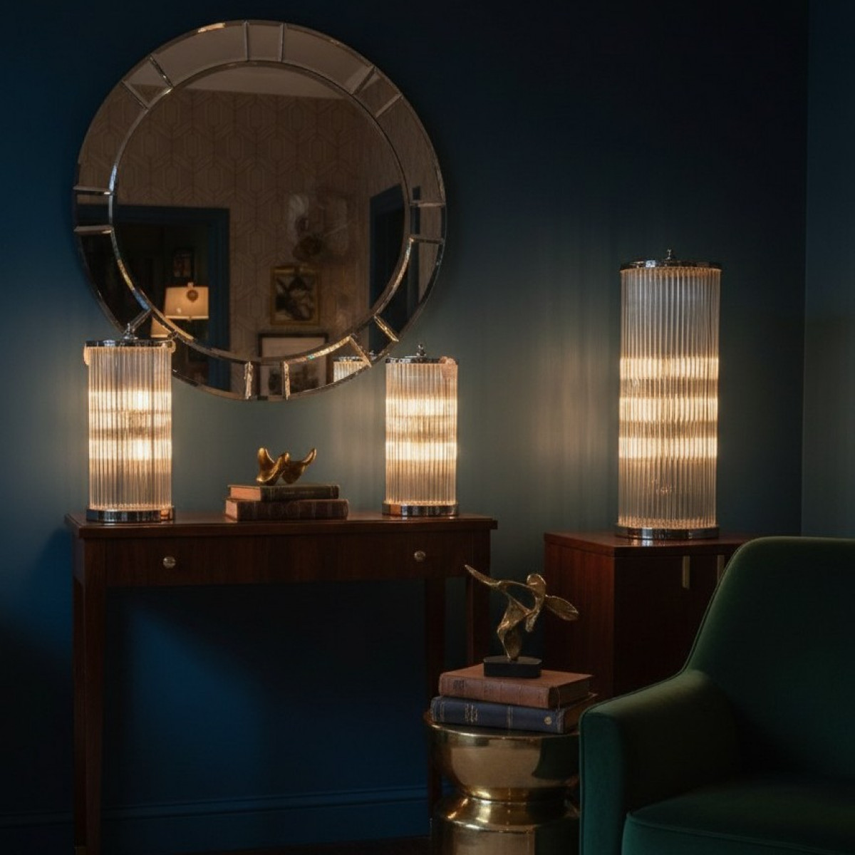 Messinglampe in Antik-Nickel mit E14-Fassung