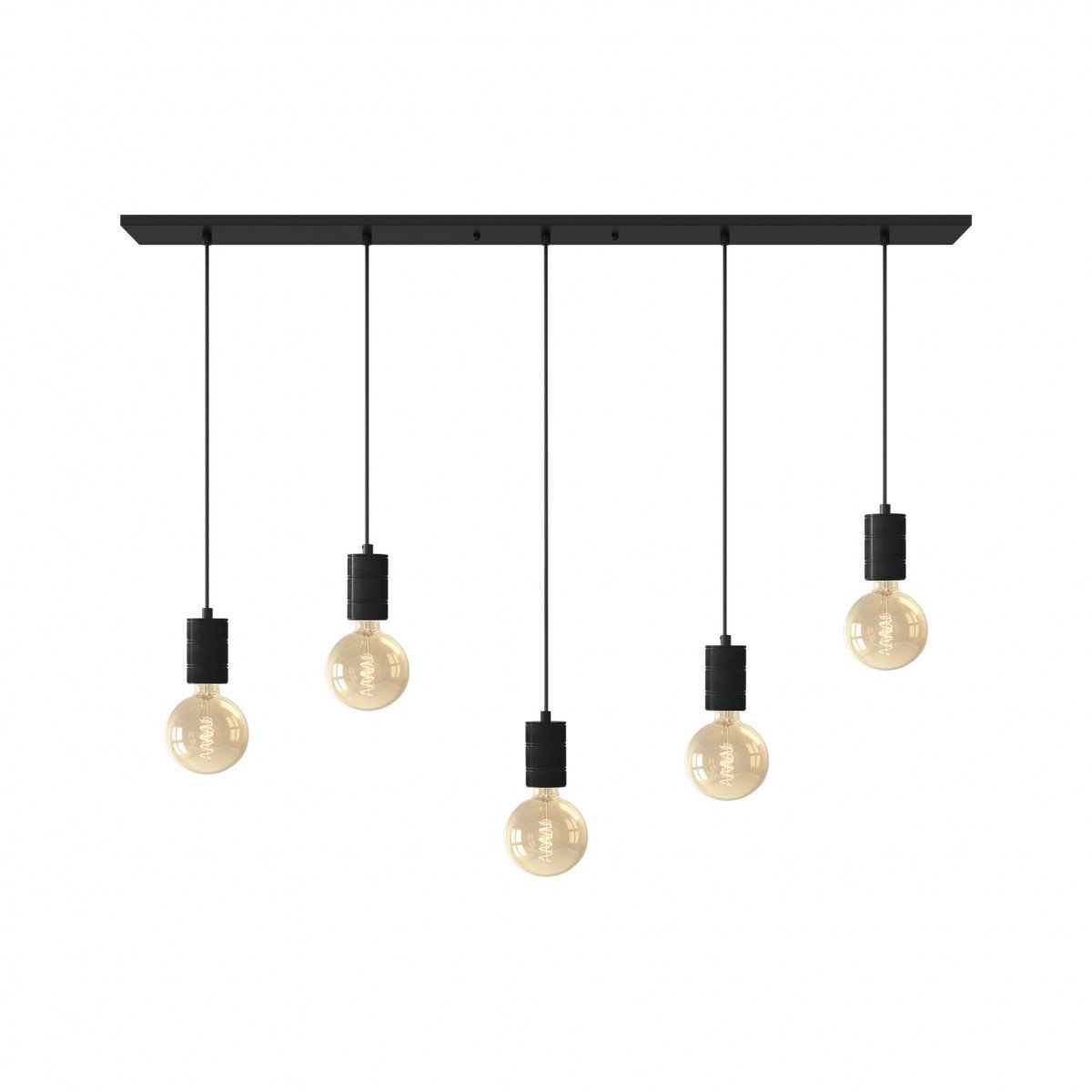 Hängeleuchte von Calex in rechteckiger Form mit fünf E27-Fassungen im Industriestil und in der Farbe Schwarz