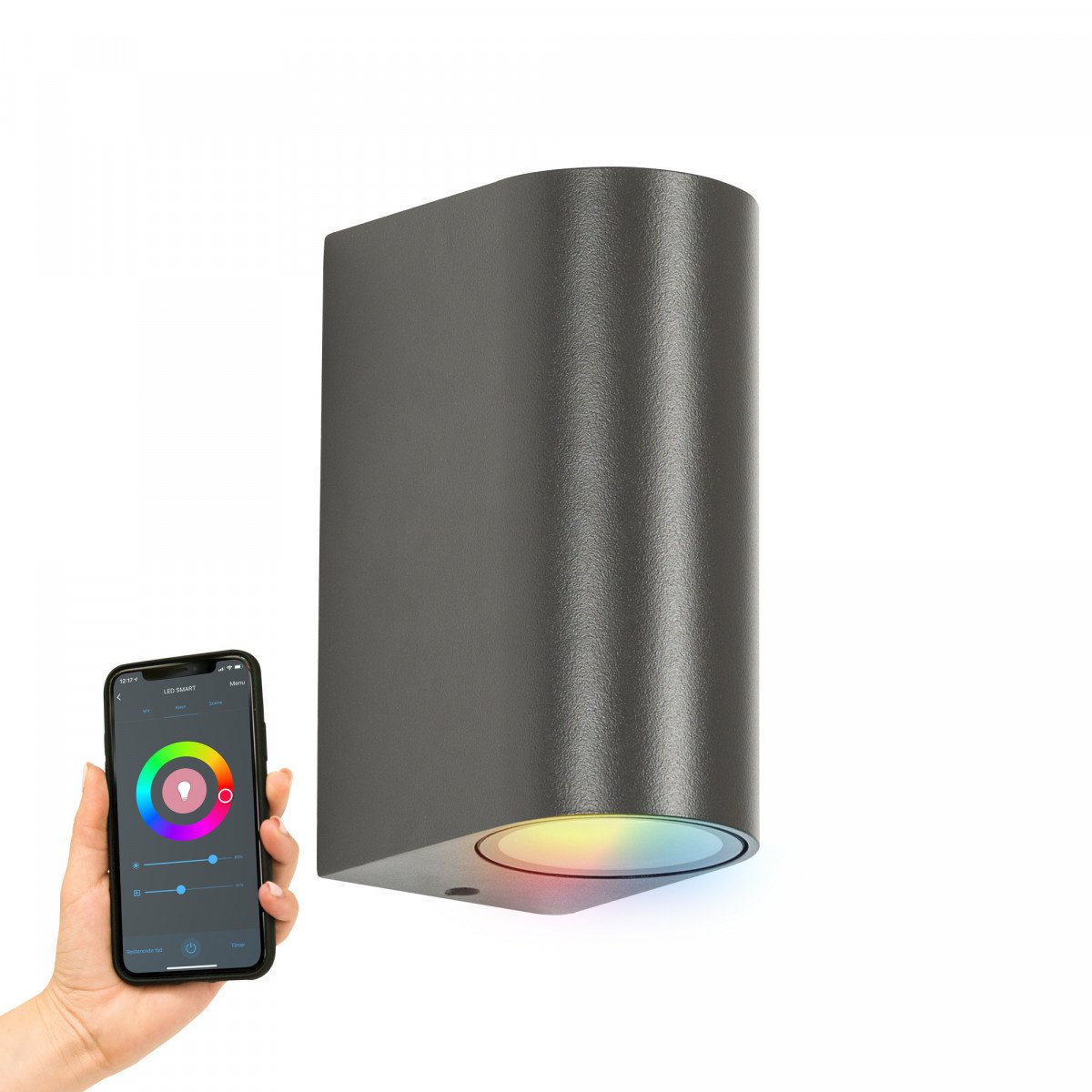 Wandspot Flash Anthrazit Up & Downlighter mit smart WIFI Leuchtmitteln 