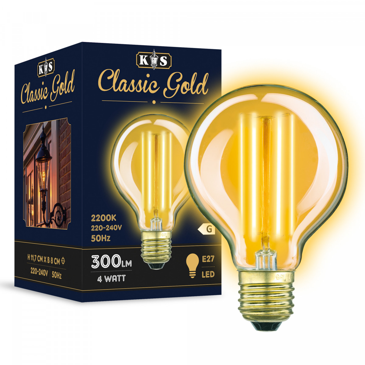 Classic Gold Globe LED in Kohlefadenoptik