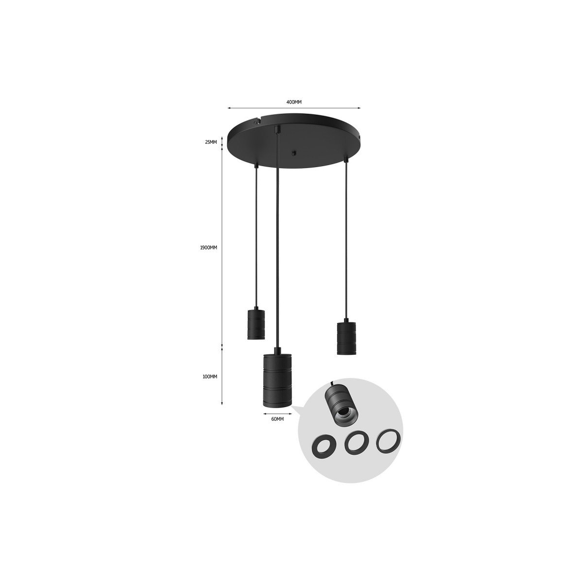 Lampen pendel Calex Multicord set zwart 3x E27