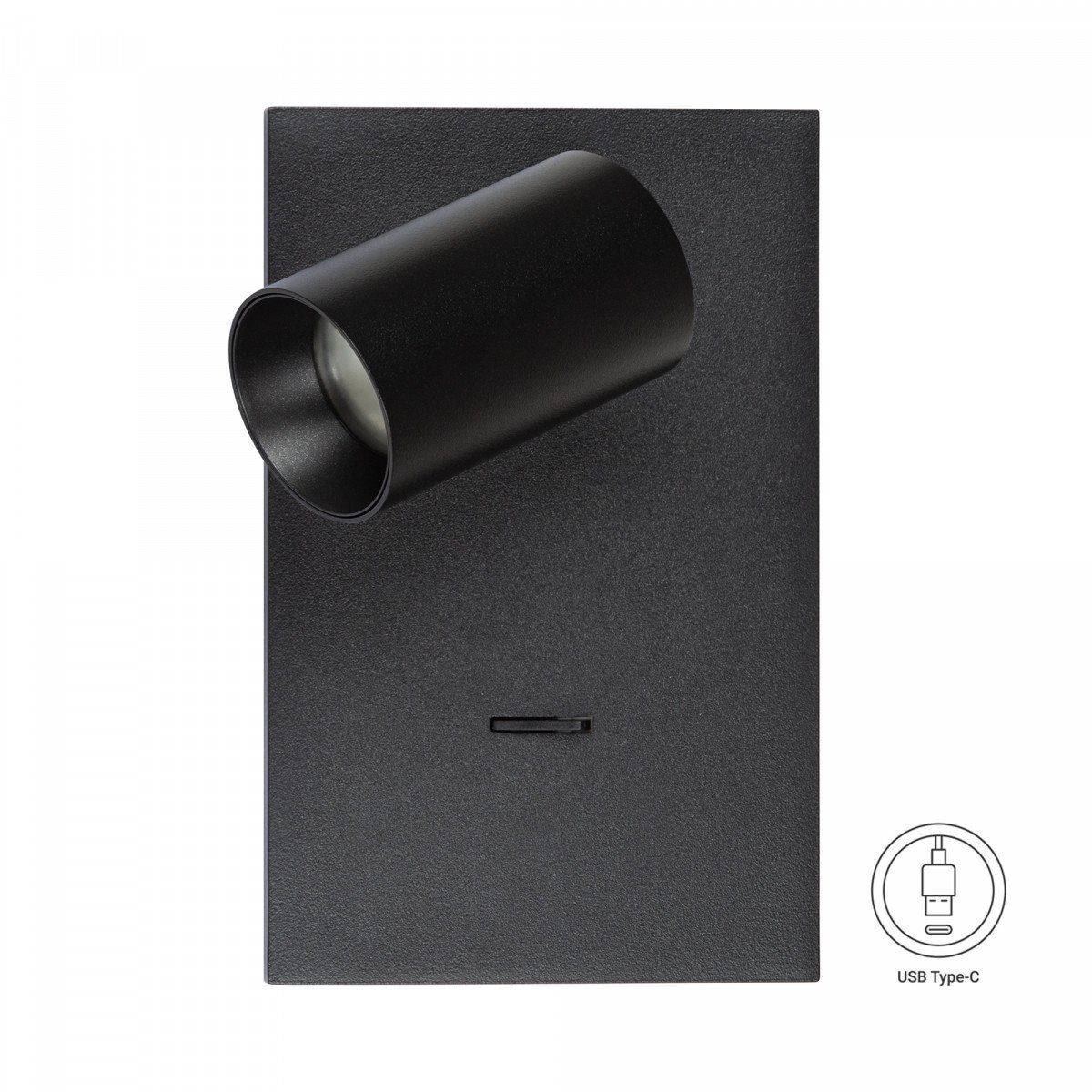 Moderner Wandspot Mila mit USB-Anschlüssen und Ein/Aus-Schalter in schwarzer Farbe