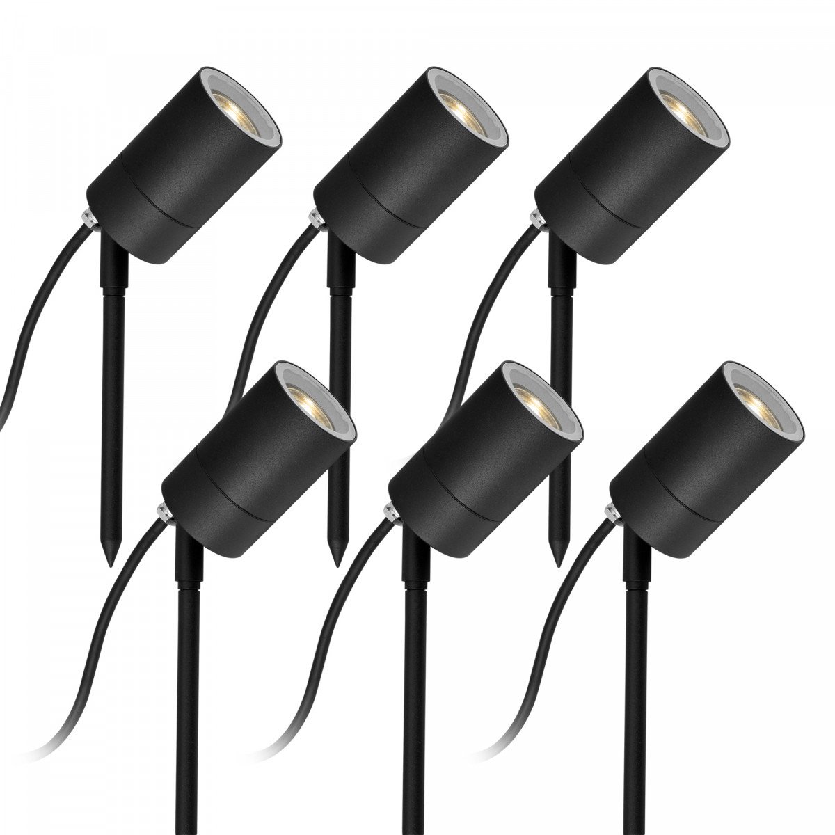 6x Set - LED Pin Gartenstrahler Schwarz mit Bodenspieß