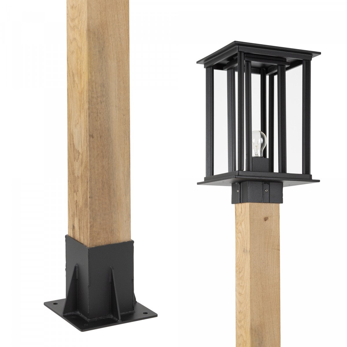 Elegante und Moderne Außenleuchte New York WOOD Laterne Gartenlampe quadratisch in der Farbe schwarz