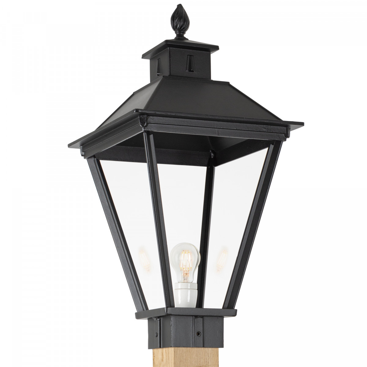 Klassische Außenlampe Square XL WOOD Sockel Gartenlampe quadratisch in der Farbe schwarz von KS Beleuchtung 