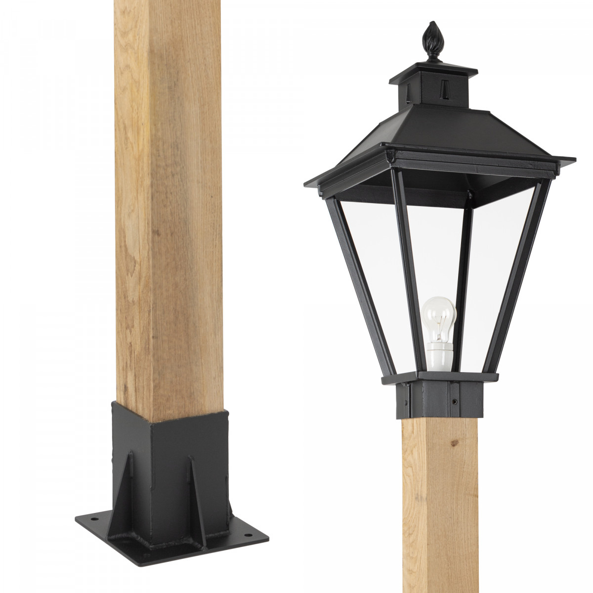 Klassische Außenlampe Square XL WOOD Sockel Gartenlampe quadratisch in der Farbe schwarz von KS Beleuchtung 