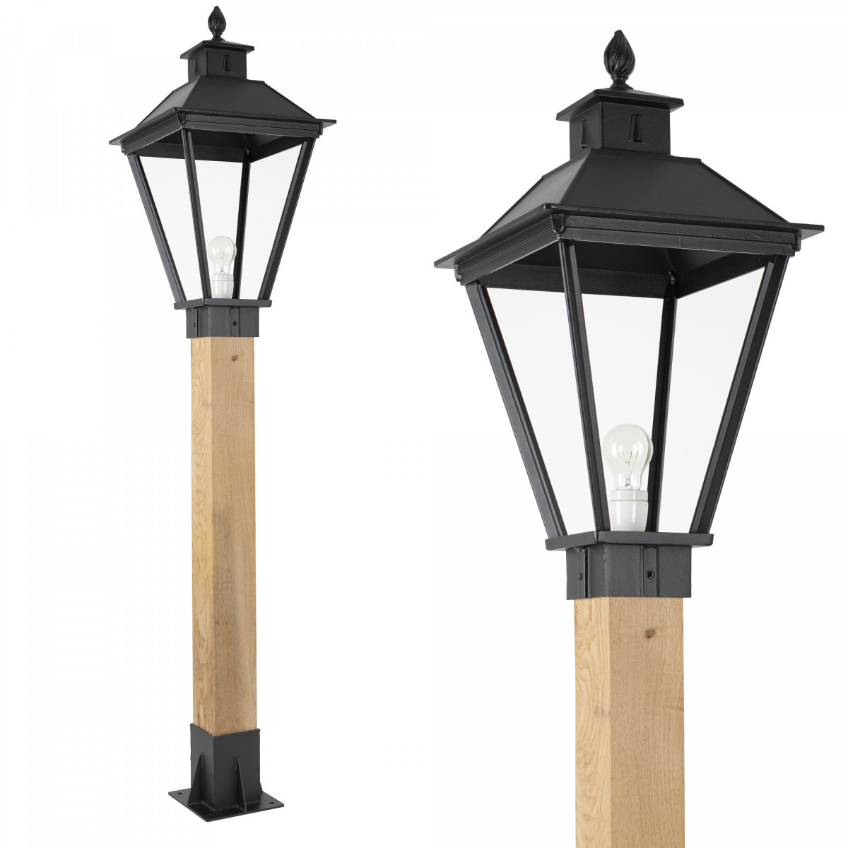 Klassische Außenlampe Square XL WOOD Sockel Gartenlampe quadratisch in der Farbe schwarz von KS Beleuchtung 