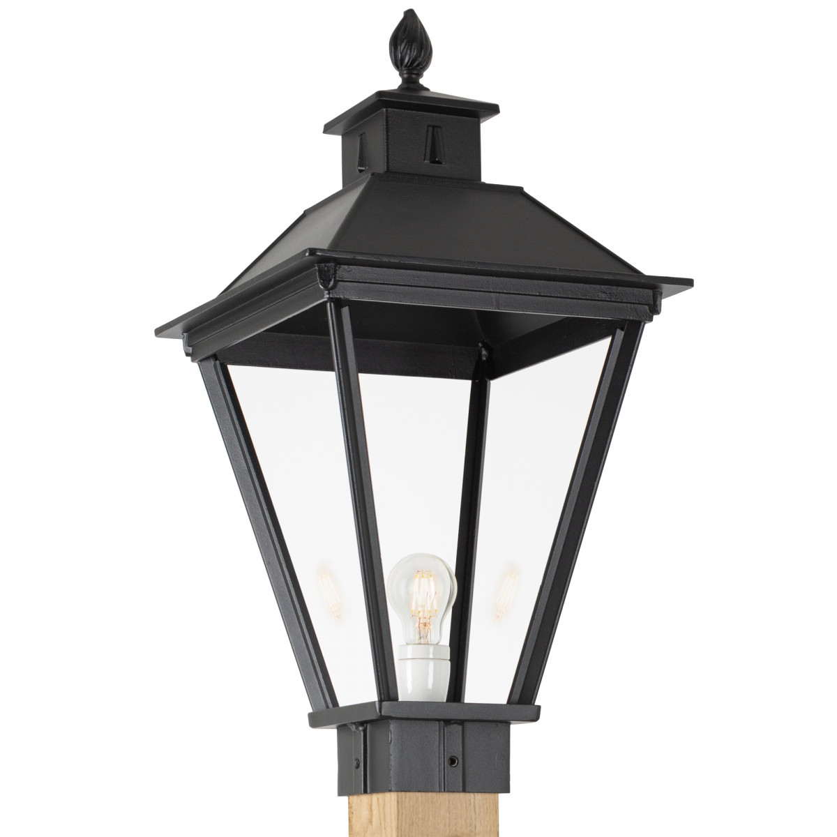 Klassische Außenlampe Square XL WOOD Laterne Gartenleuchte quadratisch in der Farbe schwarz von KS Beleuchtung. 