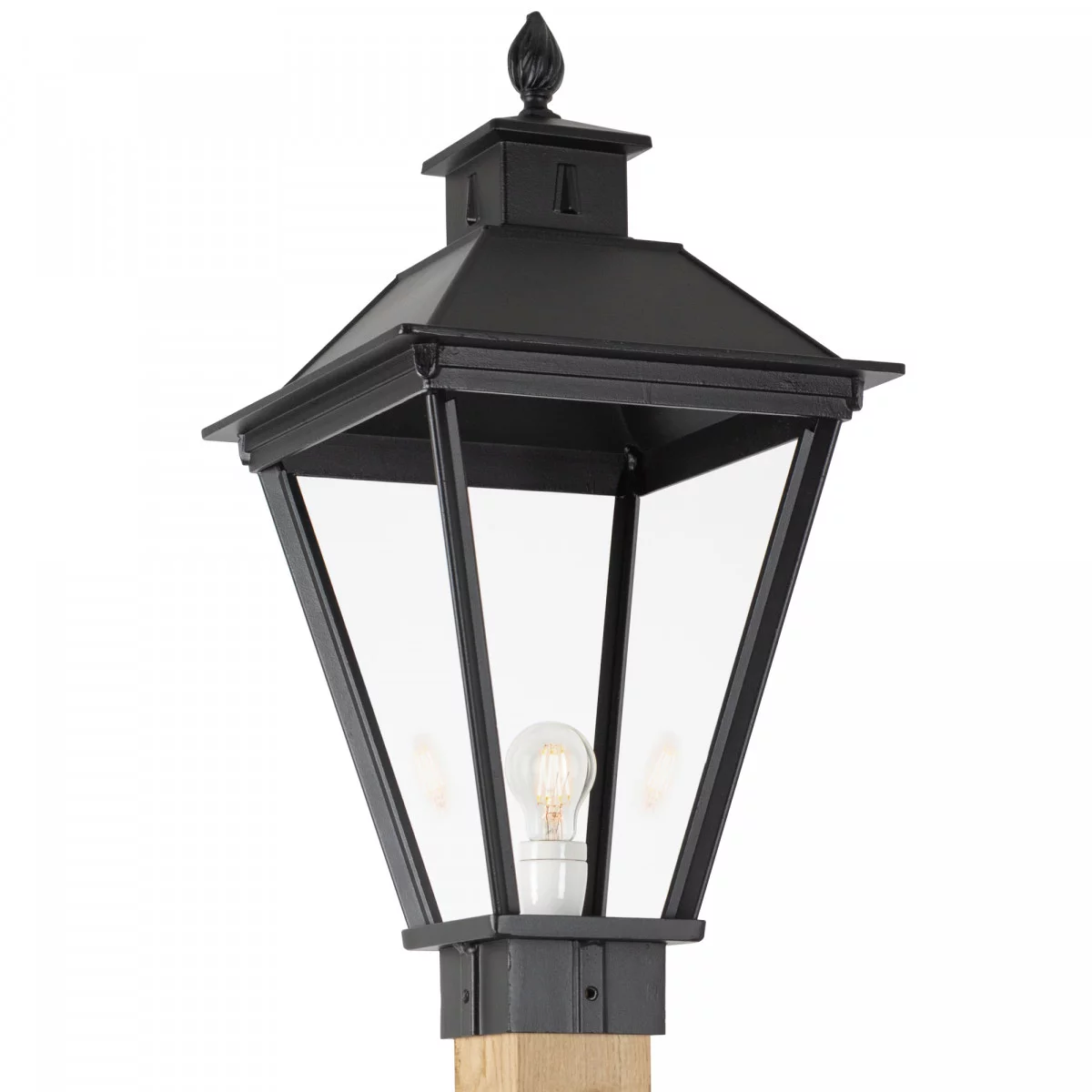 Klassische Außenlampe Square XL WOOD Laterne Gartenleuchte quadratisch in der Farbe schwarz von KS Beleuchtung. 