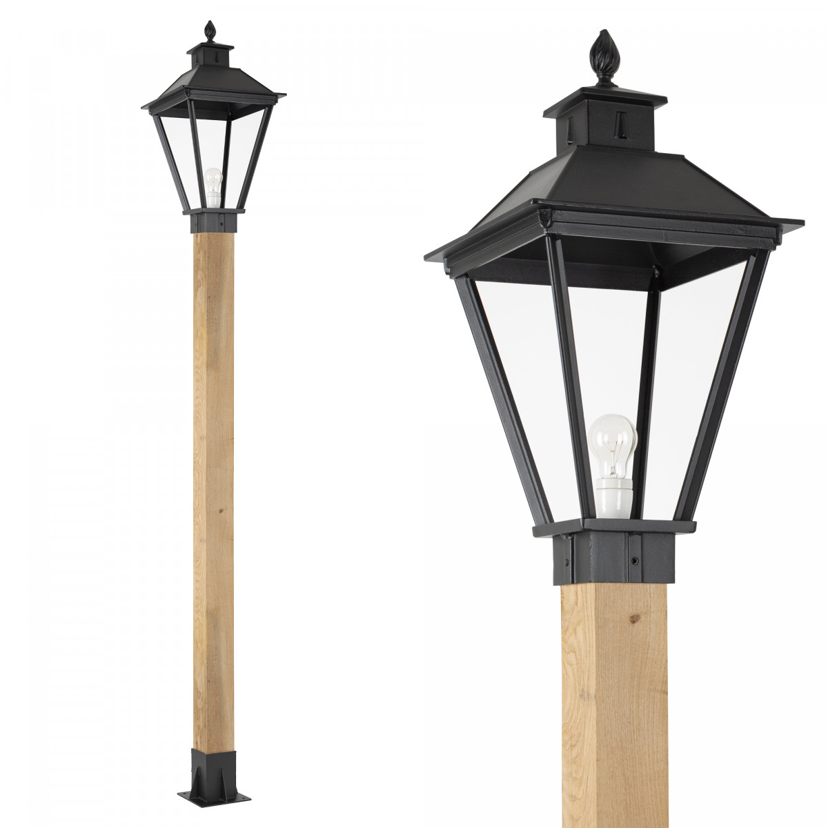 Klassische Außenlampe Square XL WOOD Laterne Gartenleuchte quadratisch in der Farbe schwarz von KS Beleuchtung. 